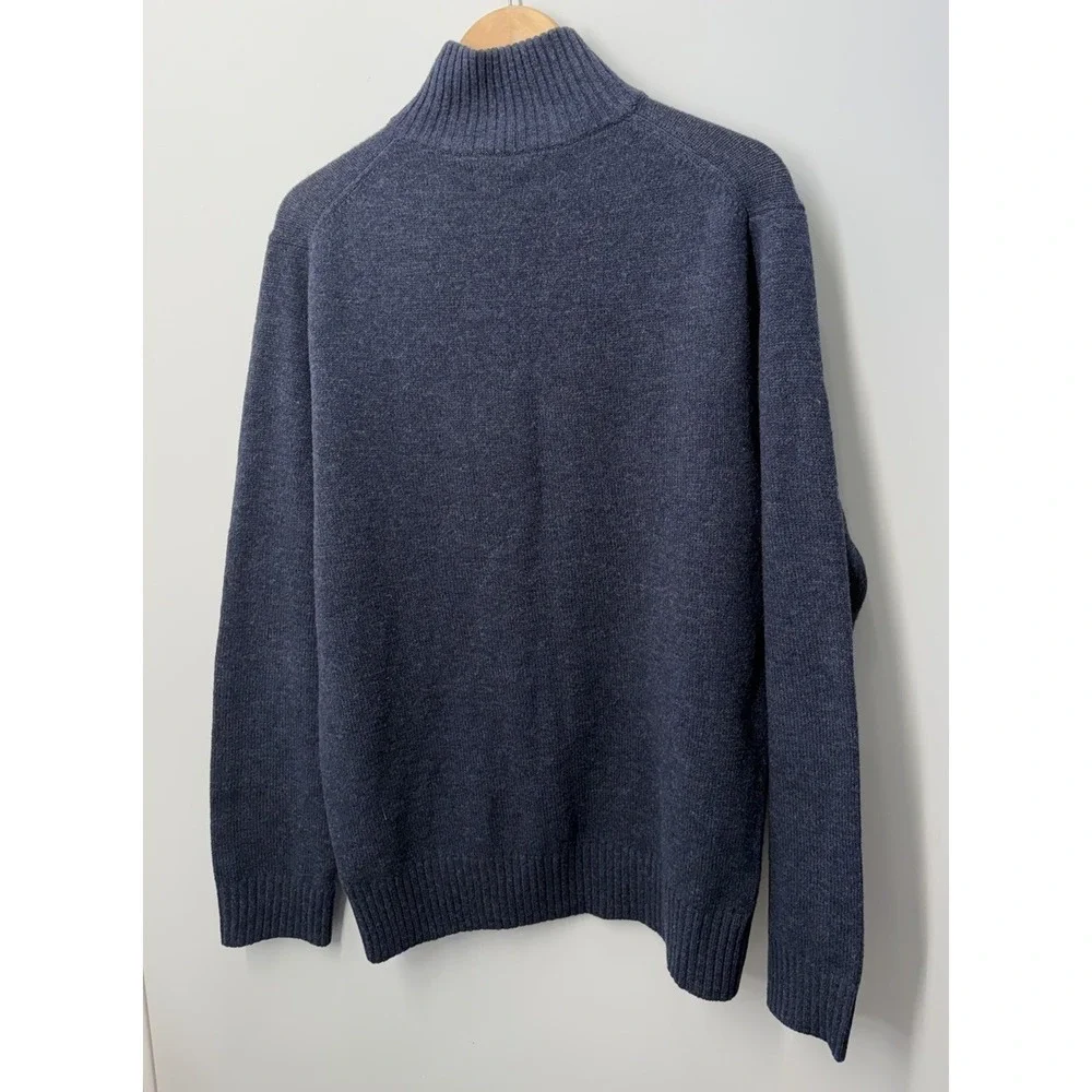 J. Crew Mens 100% Lambswool Quarter Zip Sweater Size Medium Navy Blue Pullover